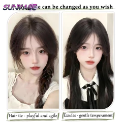 Sunyage sintético falso ar franja natural testa falso franja cabelo bang peruca curto invisível clipe em extensões de cabelo postiços