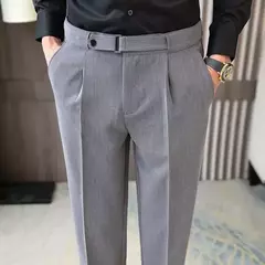 Calça de negócios justa masculina recortada, calça reta elástica, terno masculino de alfaiataria social, estiramento formal tressed, verão, 9 calças recortadas - loja online