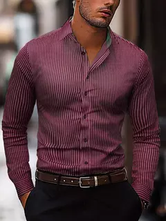 Camisa listrada de manga longa masculina, camisa de botão respirável casual, tecido macio confortável, plus size XS-6XL, 2024 - Wolf Magazine