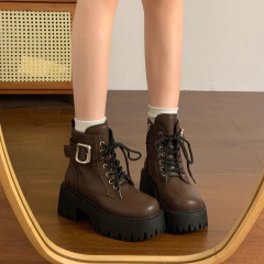 Botas Pretas de Cano Curto com Salto Alto e Forro de Lã para Mulheres, Estilo Britânico, Primavera Outono, Novidade na internet