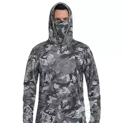 Camisas de pesca upf 50 + capa facial roupas de pesca sol proteção uv camuflagem moletom com capuz máscara facial masculina camisa de pesca - loja online