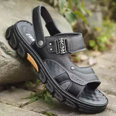 Sandálias de couro genuíno antiderrapante para homens, chinelos macios, sapatos casuais baixos, sapatos nobres masculinos, nova venda quente, 2024 na internet