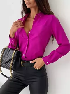 Blusa de botões manga longa feminina, camisa branca casual, tops de escritório, moda feminina, monocromática, primavera, outono, 2023 - loja online