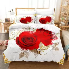 Imagem do Rosas vermelhas conjunto capa de edredão rainha tamanho rei completa 3d conjuntos cama flor fronha colcha roupa única cama dupla 220x240 200x200