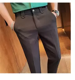 Calça de cintura elástica cor sólida para homens, calça casual slim fit, vestido de festa social, roupas de negócios de alta qualidade
