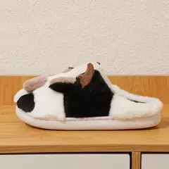 Chinelos de pelúcia quente de vaca unisex dos desenhos animados, Mula interna antiderrapante de casal, Sapatos de algodão, Toe Wrap, Novo, Inverno - loja online