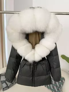 Oftbuy 2024 jaqueta de inverno feminina gola de pele de raposa natural real com capuz grosso quente 90% pato branco para baixo casaco feminino streetwear casual - comprar online