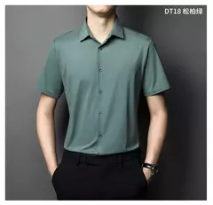 Camisa de spandex fina de manga comprida masculina, manga curta, elástica alta