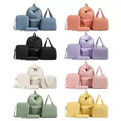 Imagem do Conjunto de mochila monocromática de grande capacidade para estudantes primários, lancheira impermeável, bolsa crossbody para meninos e meninas, moda, 4 peças