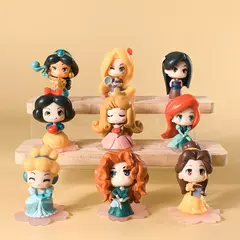 9 Pçs/set Princesa Disney Q Ver. Figura 6cm Branca de Neve Aurora Ariel Belle Jasmine Estatueta Ornamentos de Bolo Presentes