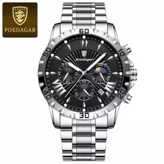 POEDAGAR-Relógio Quartzo de Luxo Masculino, Aço Inoxidável, Alta Qualidade, Impermeável, Luminoso, Cronógrafo, Data, Homem - Wolf Magazine
