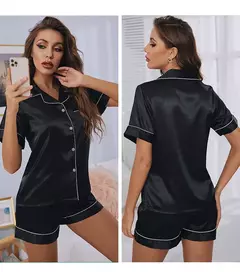 Conjunto de pijamas de cetim de seda feminino, conjunto de pijamas de duas peças, manga curta, loungewear button-down - Wolf Magazine