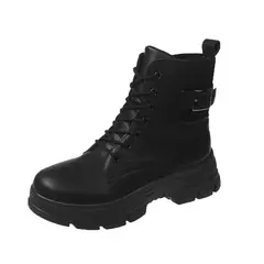 Botas de combate com cordões em couro PU para mulheres, bota branca, sola grossa, sapatos de plataforma, borracha, vaqueiro, fêmea, outono, inverno, novo - comprar online