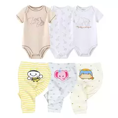 Imagem do Conjuntos de roupas de algodão unissex para bebê recém-nascido, bodysuits e calças, desenhos animados, manga curta, bebê menino e menina, 6 unid, 9 unid, 10 unid