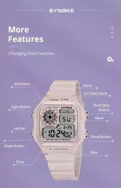 Imagem do SYNOKE-Digital relógios para mulheres, luminoso, multifunções, impermeável, cronógrafo, relógio de pulso, ao ar livre, meninas, estudante, esportes, nova moda