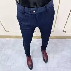 Calças justas de estiramento formal masculinas, calças casuais, roupa de cor sólida, calças de terno fashion na internet