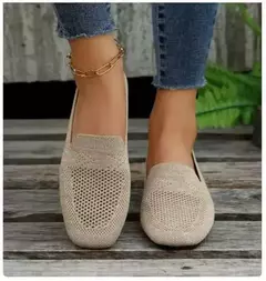 Cor sólida dedo do pé quadrado malha mocassins rasos mulheres apartamentos sapatos de fundo macio malha ballet apartamentos sapatos casuais deslizamento em sapatos de barco - Wolf Magazine