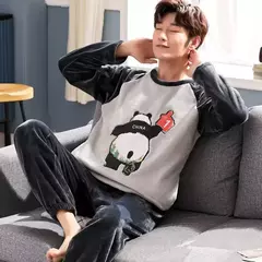 Pijama de flanela de manga comprida masculino, traje caseiro, velo coral quente, modelos, primavera, outono, inverno, novo - comprar online