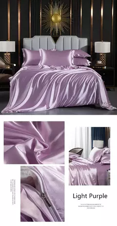 Cama de seda sólida com capa de edredão, lençol, folha plana, fronha, lençol de luxo, rei, rainha, duplo, Twin Size - loja online