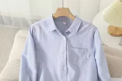 Camisa Oxford feminina casual de algodão, blusa e tops para senhora, camisas listradas brancas e azuis, roupa de boa qualidade, nova, outono 2022 - loja online