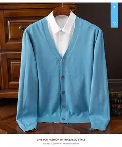 BROWON-Cardigã monocromático com decote em v masculino, suéter casual, cardigã comercial, clássico, moda coreana, roupas masculinas - comprar online
