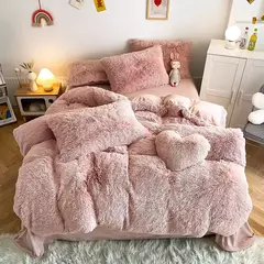 Conjunto de cama luxuoso preto macio, capa de edredão Shaggy, 2 fronhas, zíper, veludo macio, 3pcs na internet