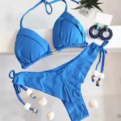 Fato de banho triangular sexy para mulheres, biquínis brasileiros, maiô halter, maiô push up, corrente de metal, biquíni de praia, novo, 2023