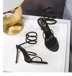 Imagem do Sandália de salto alto com alça de fivela feminina, estilete baixo de strass p