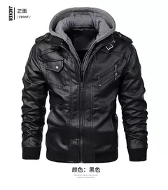 Nova moda masculina street wear jaquetas de couro da motocicleta chapéu destacável jaquetas de couro com capuz fino casacos de couro casuais 5xl - loja online