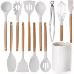 Conjunto De Utensílios De Cozinha De Silicone Antiaderente, Utensílios De Cozinha, Espátula, Pá, Batedores De Ovo, Cabo De Madeira, Ferramenta De Cozinha, Panelas, 12Pcs - comprar online