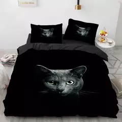 Imagem do Conjunto de cama 3D gato para meninas e meninos, edredão de poliéster, fronha,