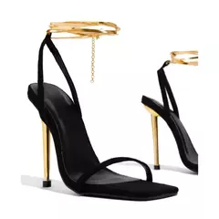 Sandálias Sexy Gold High Heels para Mulheres, Alça Única Fina, Metal Stiletto, Sapatos de Salto Dourado - Wolf Magazine