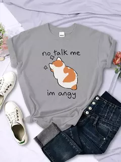 T camisa de impressão de gato irritado bonito para o sexo feminino confortável moda camiseta respirável hip hop topos novo verão na internet
