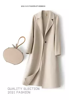 Imagem do 2023 elegante simples casaco feminino outono e inverno novo um botão pura lã reversível casaco de lã longo selvagem top das mulheres