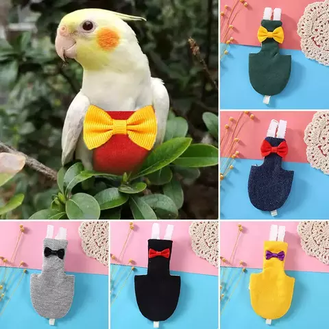 Fralda do papagaio do pássaro com gravata borboleta, roupa de voo, fralda, periquito e pombo, Pet Bird Suprimentos