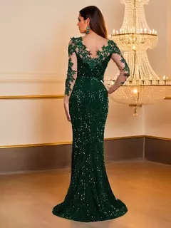 Vestido feminino elegante de renda lantejoulas, oco, vestido de festa longo