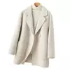 Caingle clássico estilo comum casaco feminino 100% lã pura reversível casaco de lã solto terno jaqueta topo moda grande bolso