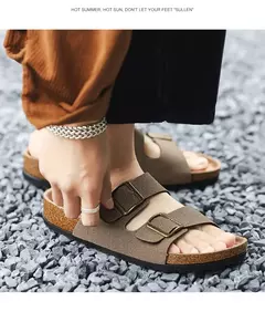 Sandálias masculinas de couro para praia, chinelo confortável, sapatos de marca original, verão 2022 - comprar online