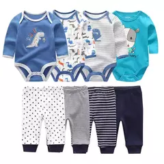 Conjunto de calças e bodysuits de algodão de manga comprida para meninos e meninas, roupas unissex para primavera e outono, 8 peças por lote - comprar online