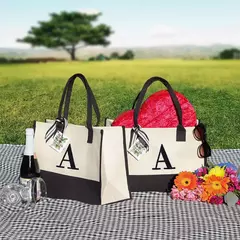 Sacola de lona feminina, sacola inicial de viagem, bolsa de maquiagem com zíper, alça ajustável personalizada, dia das mães, presente de aniversário