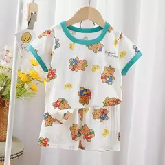 Conjunto de pijamas com estampa de dinossauro para meninos e meninas, camiseta e shorts infantis, terno infantil, verão, novo, 2 peças na internet
