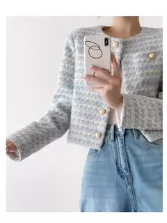 Imagem do ITOOLIN-Cardigã elegante de Tweed feminino, casaco curto com bolso, jaqueta de peito único, outwear solto, outono, inverno, 2023