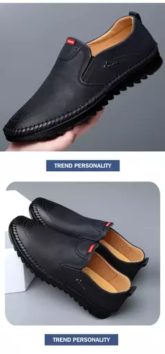 Imagem do Sapato de couro casual masculino, sola macia, respirável, tendão de vaca, trabalho, dirigindo, feijão, vestido de negócios masculino
