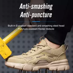 Sapatos Hollow Breathable Steel Toe Work para homens e mulheres, botas de segurança leves, anti-escorregadias, tênis masculino