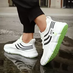 Sapatilhas esportivas de malha leve respirável masculina, tênis casual ao ar livre, tênis preto, corrida atlética, tênis para caminhada