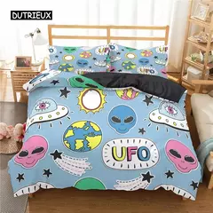 Conjunto de cama para meninos da aviação dos desenhos animados, astronauta Duvet Cover, Blue Sky Dream Quilt Cover, gêmeo, único, tamanhos duplos, fronha na internet