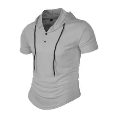Esportes Fitness masculino com capuz camiseta de manga curta, blazer de verão, camisa americana Henry, comércio exterior na internet