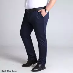 Calça de vestido reto grande para homens, alta esticada, escritório, preta, azul, cinza, calças de terno formal, plus size, 52, 50, 48, 46 - Wolf Magazine