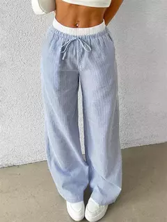 Calças femininas listradas de perna larga, calças casuais de comprimento total, roupas Y2K, streetwear outono e inverno, tecido, outono, 2024