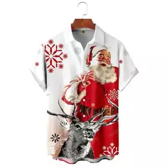 Camisa de Natal estampada 3D do Papai Noel masculina, tops de manga curta, camisas havaianas, roupas grandes soltas, moda